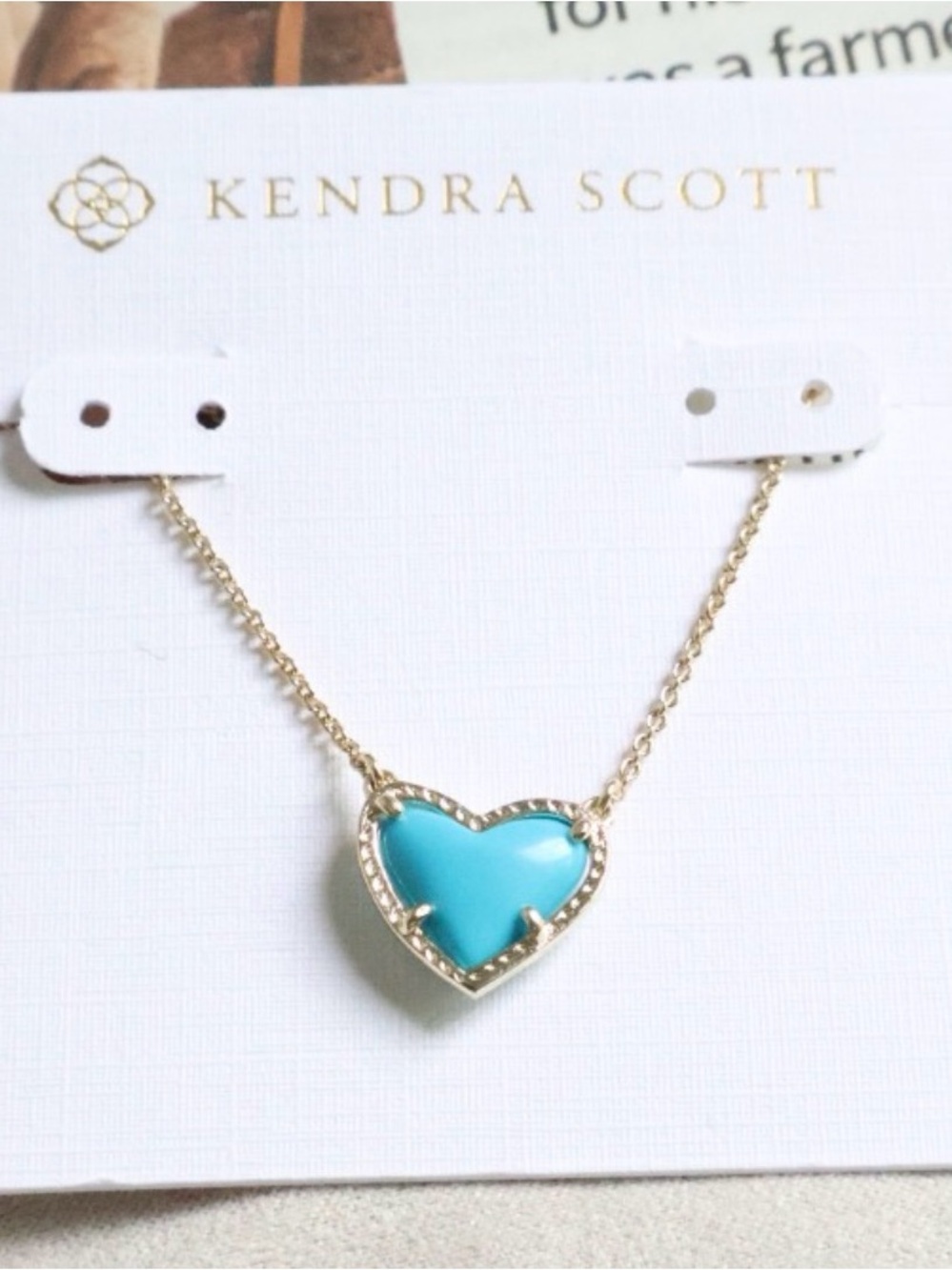 NWOT Kendra Scott Ari Heart Gold Turquoise Necklace NEW w/ DUST BAG